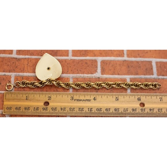 7 inch, Vintage Love Heart Green Bead Gold Tone Bracelet by Coro - W28 - Picture 3 of 3